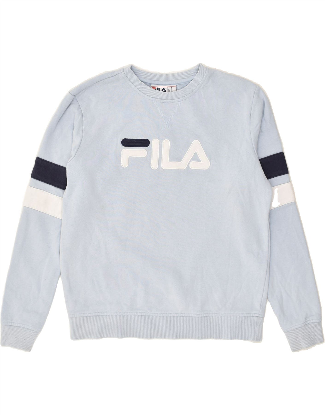 FILA Womens Graphic Sweatshirt Jumper UK 14 Medium Blue Cotton | Vintage Fila | Thrift | Second-Hand Fila | Used Clothing | Messina Hembry 