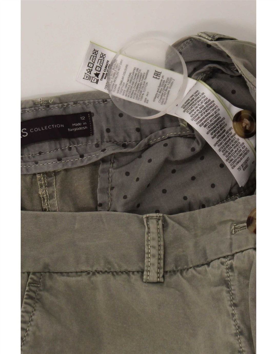 Marks & Spencer Chino Shorts til kvinder UK 12 Medium W32 Khaki Bomuld