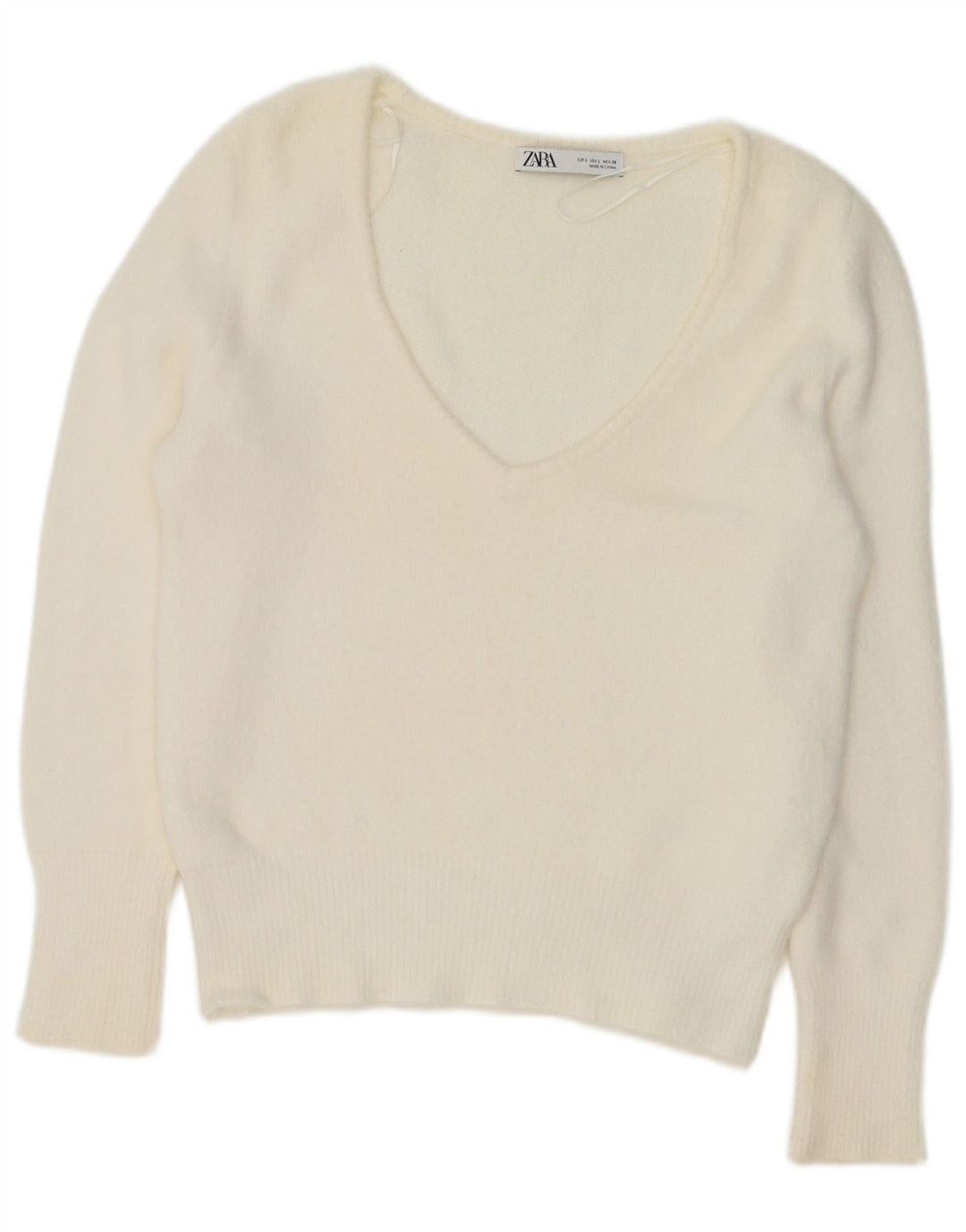 Zara Womens V-Neck Jumper Sweater UK 16 Large White