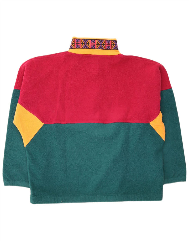 Vintage Mens Button Neck Fleece Jumper Large Multicoloured Colourblock