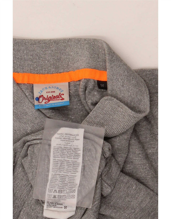 Jack & Jones Mens Graphic Polo Shirt Medium Grey Flecked Cotton
