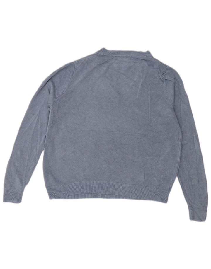 MARKS & SPENCER Womens Crop V-Neck Jumper Sweater UK 14 Medium Blue