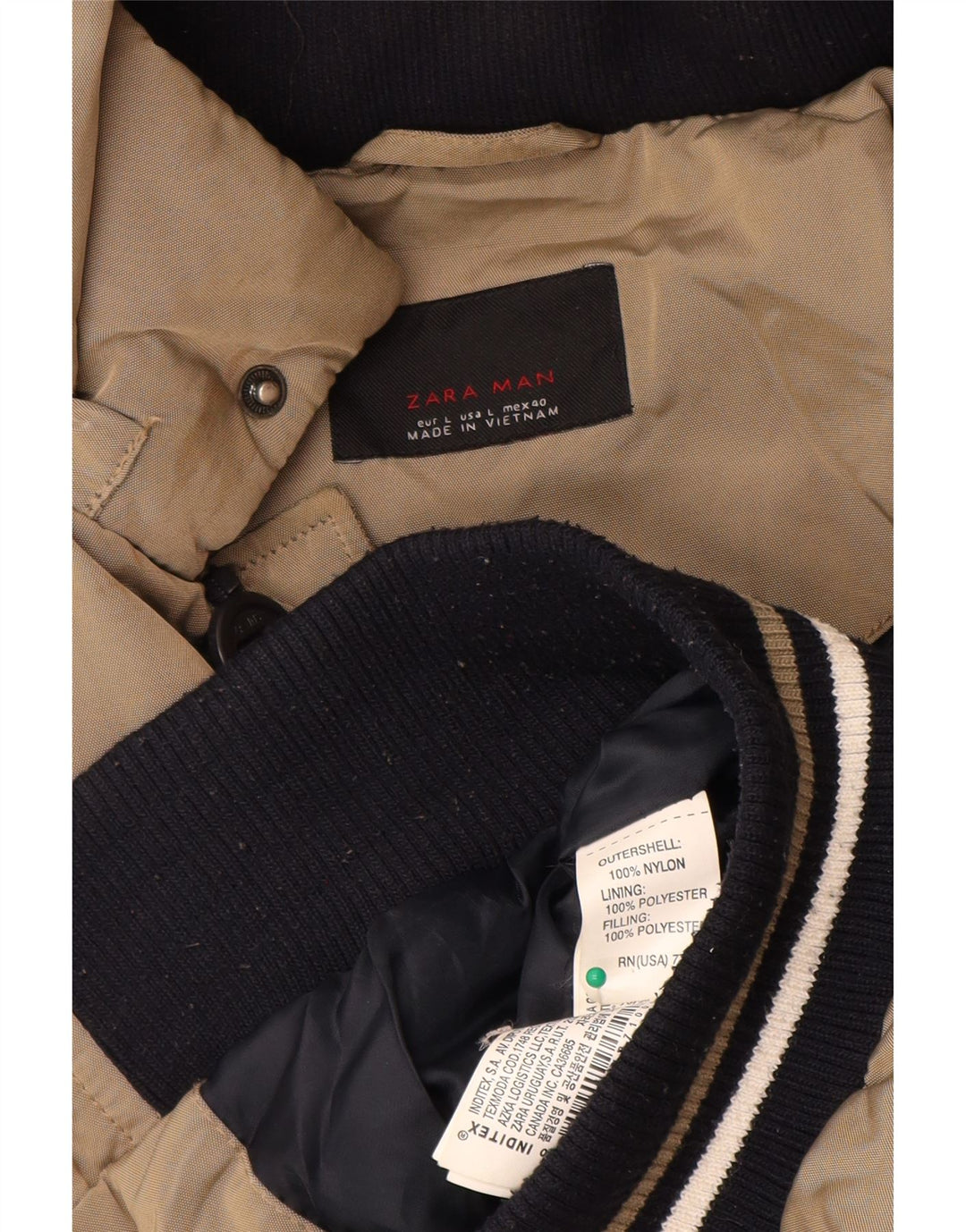 Zara Mens Hooded Padded Jacket UK 40 Large Beige Nylon