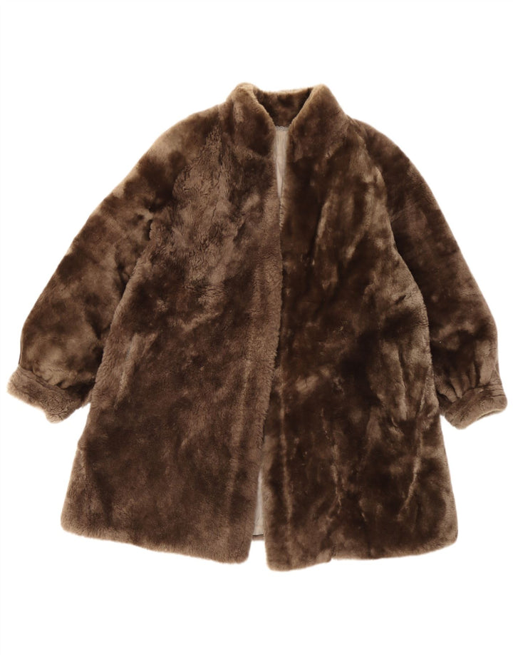 Vintage Womens Faux Fur Overcoat UK 12 Medium Brown