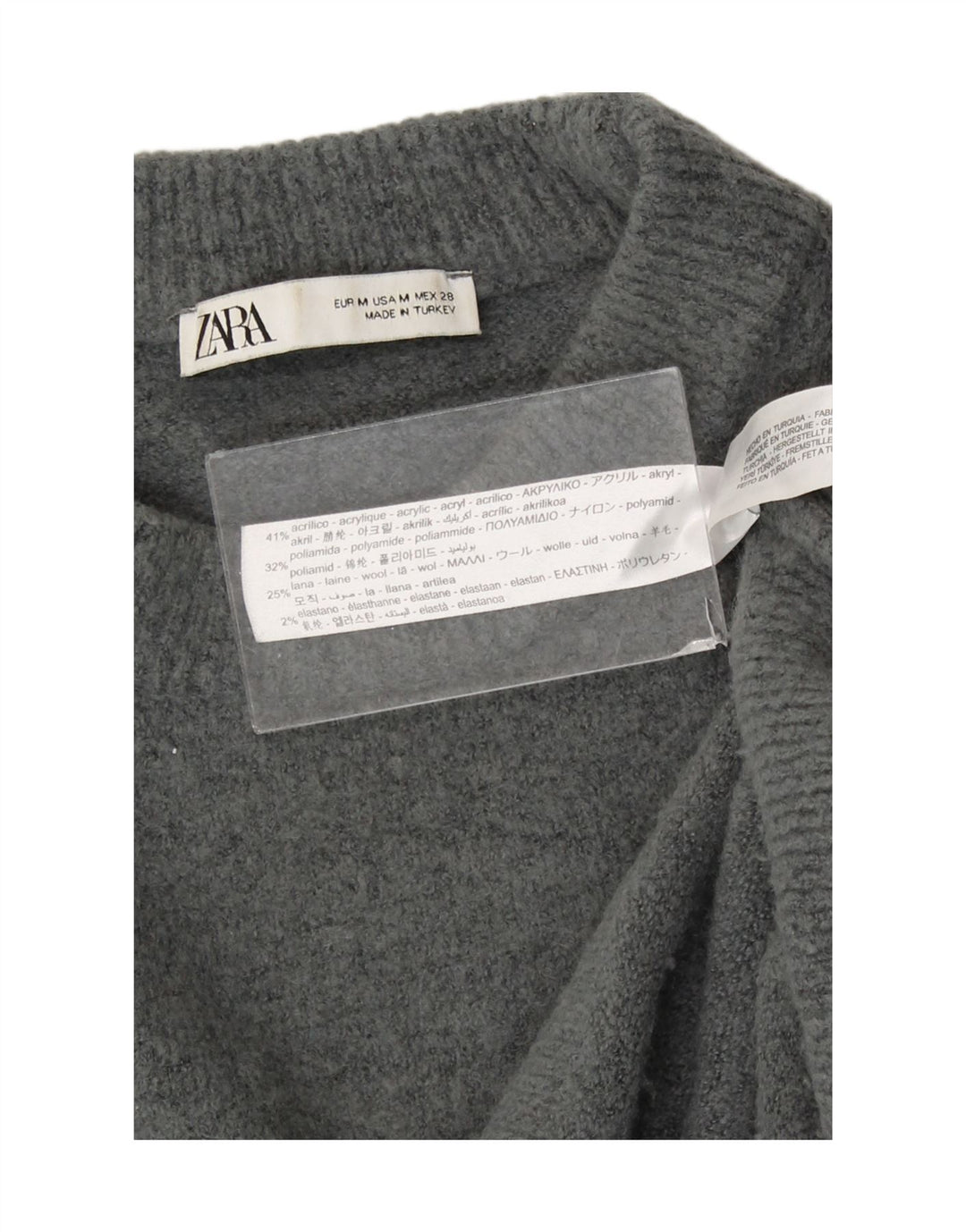 Zara Womens Oversized Crew Neck Jumper Sweater UK 14 Medium Grey Acrylic