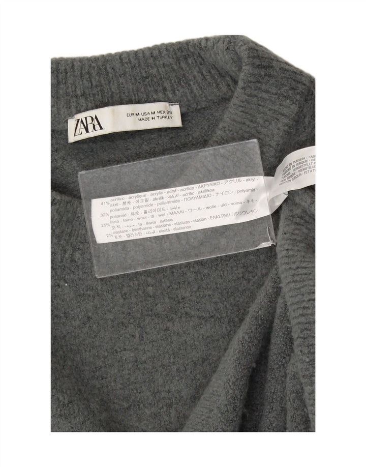 Zara Womens Oversized Crew Neck Jumper Sweater UK 14 Medium Grey Acrylic