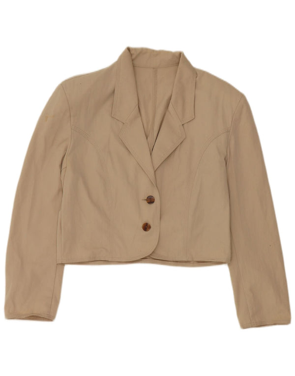 Stefanel Womens Crop 2 Button Blazer Jacket UK 16 Large Beige Polyester