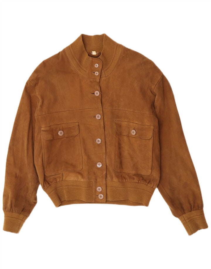Vintage Womens Oversized Suede Bomber Jacket IT 44 Medium Beige