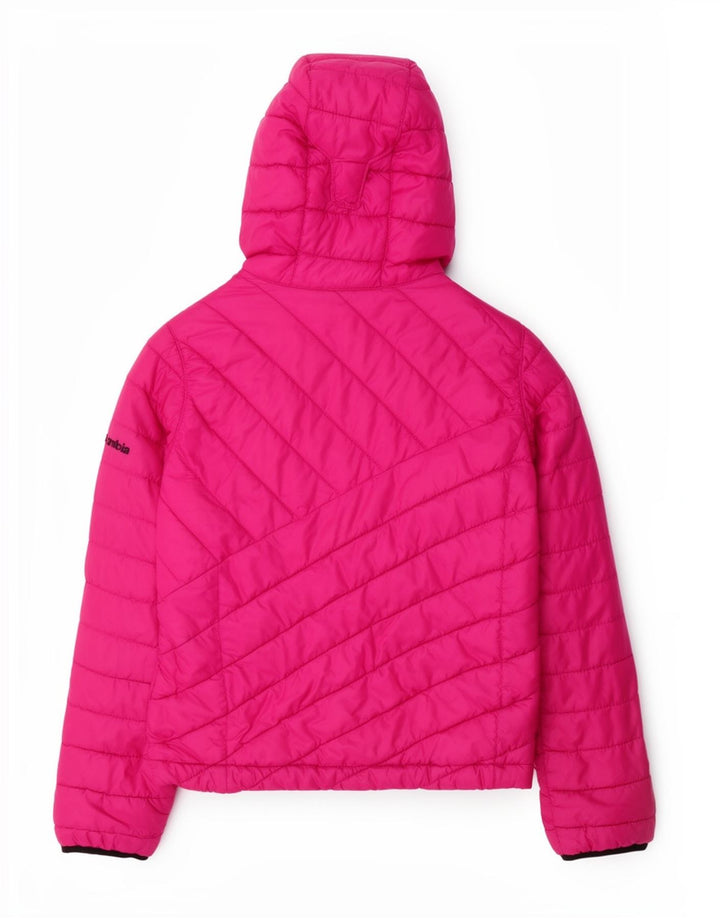 Columbia Girls Hooded Padded Jacket 7-8 Years Small Pink Polyester