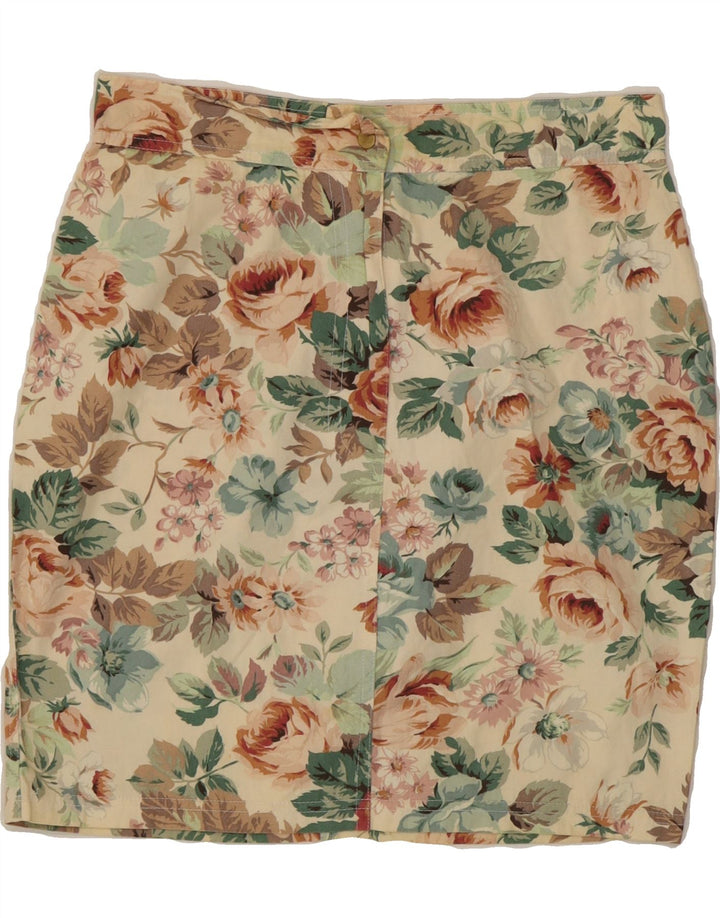 VINTAGE Womens Pencil Skirt Medium W28 Beige Floral Vintage Vintage and Second-Hand Vintage from Messina Hembry 