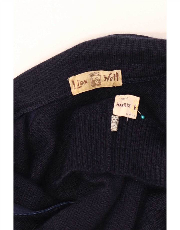 Vintage herre cardigan sweater med fuld lynlås Stor marineblå uld