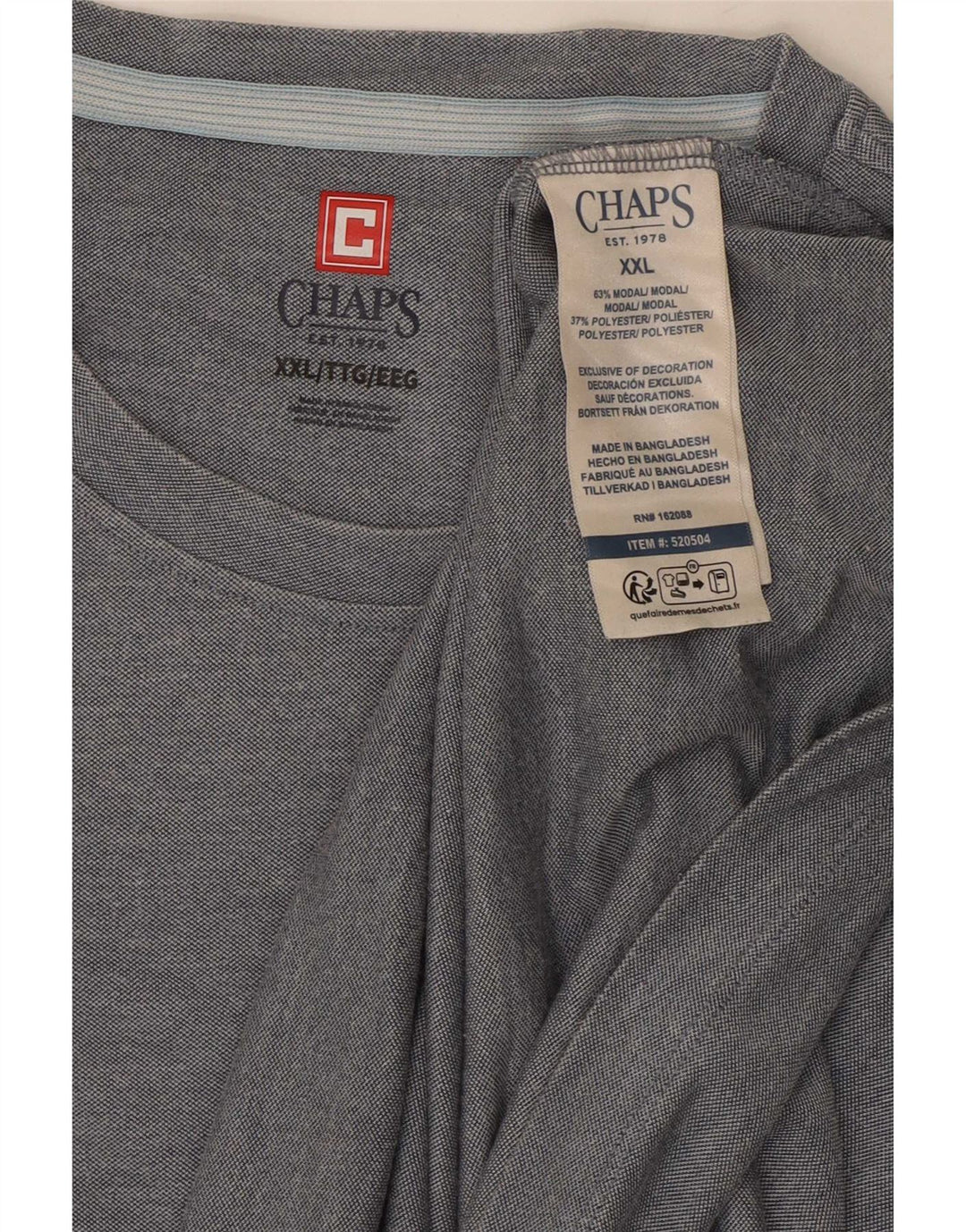 Chaps Herre T-Shirt Top 2XL Grå Modal