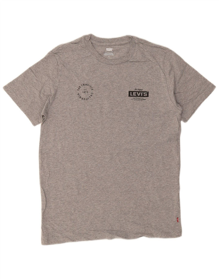 LEVI'S Herre grafisk T-shirt top mellemgrå flækket bomuld