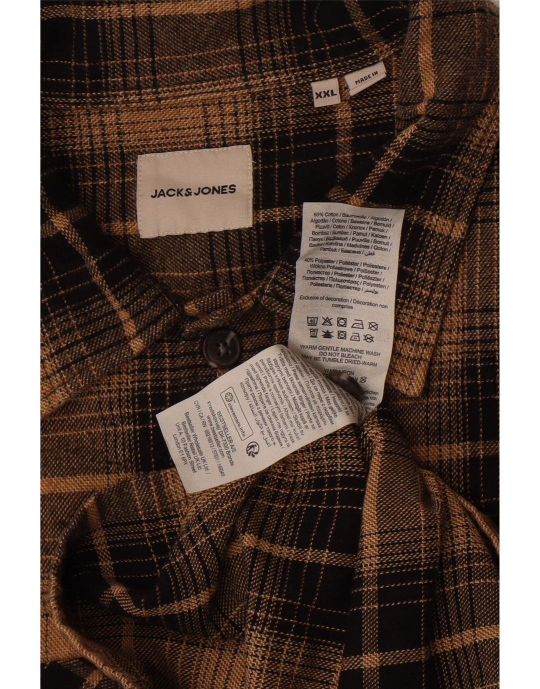 Jack & Jones Mens Flannel Shirt 2XL Brown Check Cotton Classic