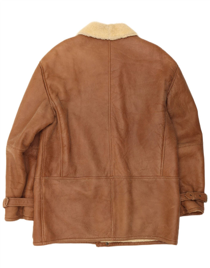 Винтажная мужская короткая дубленка IT 52 XL Бежевая Дубленка