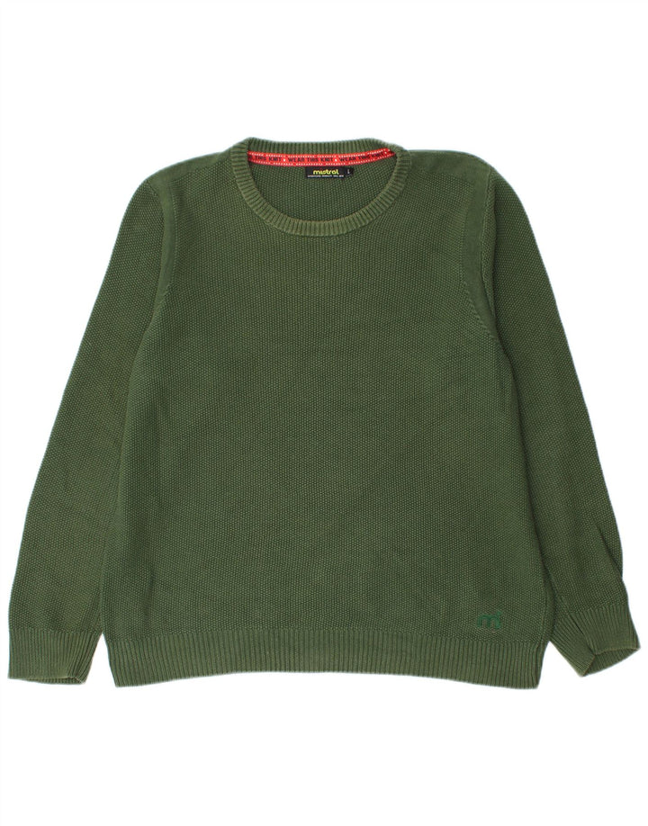 MISTRAL Mens Crew Neck Jumper Sweater Large Green Cotton