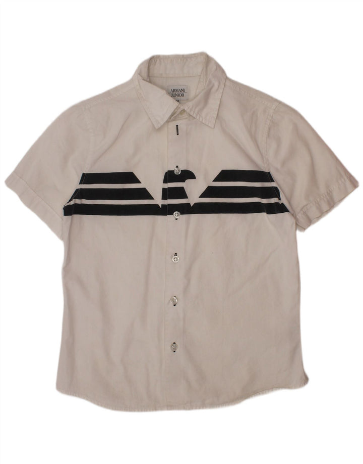 Armani Junior Boys Graphic Short Sleeve Shirt 9-10 Years White Striped
