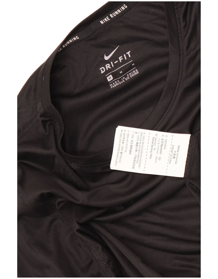 NIKE Top Dri Fit da donna a maniche lunghe UK 12 Medium Nero Poliestere