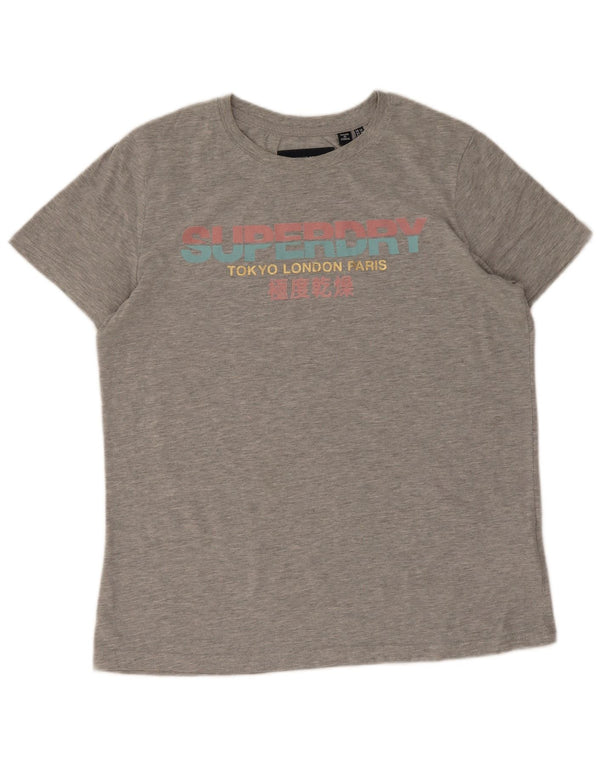 Superdry Damen Grafik-T-Shirt-Oberteil UK 14 Large Grau Baumwolle