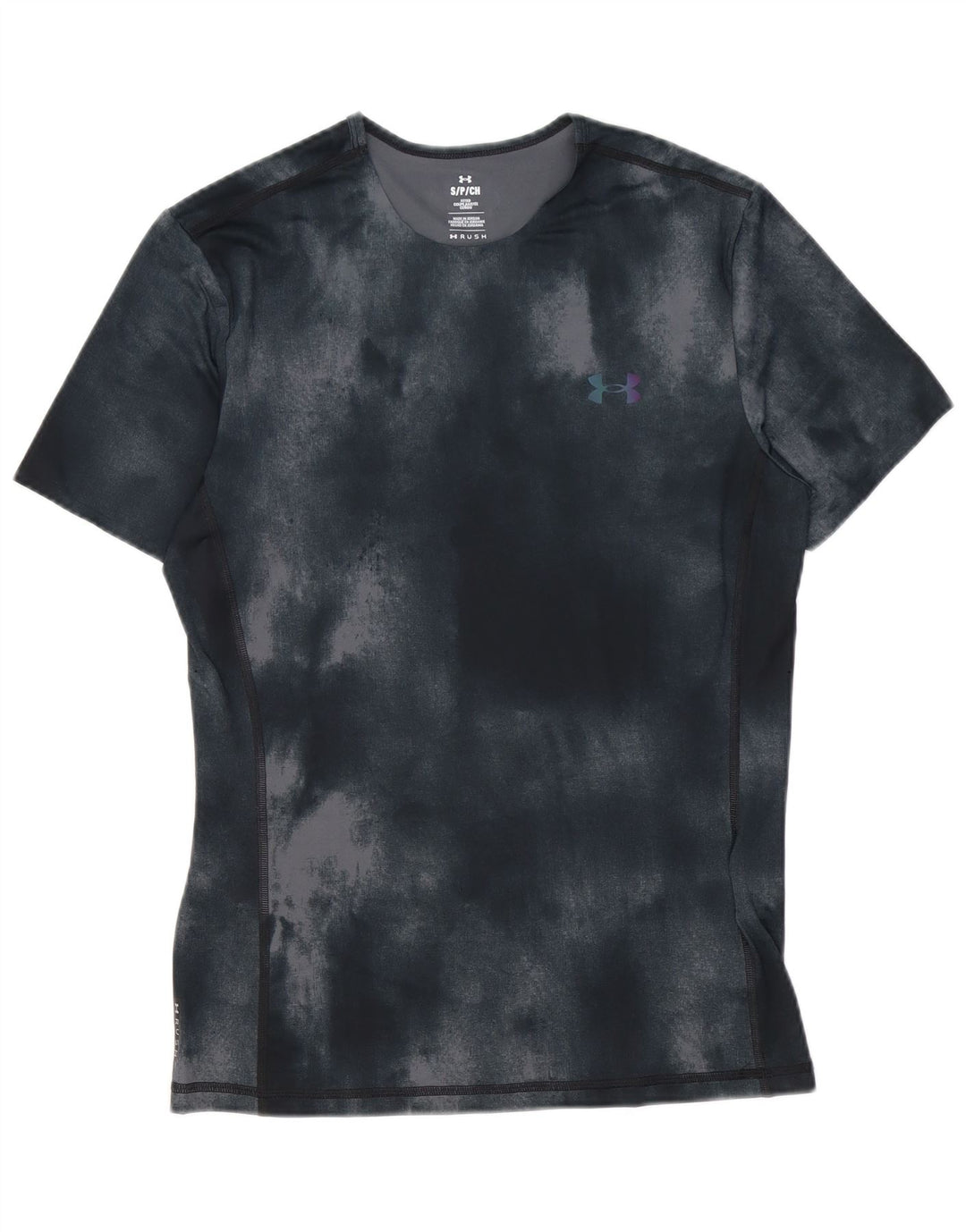 Under Armour Mens Fitted T-Shirt Top Small Black Tie Dye Polyester