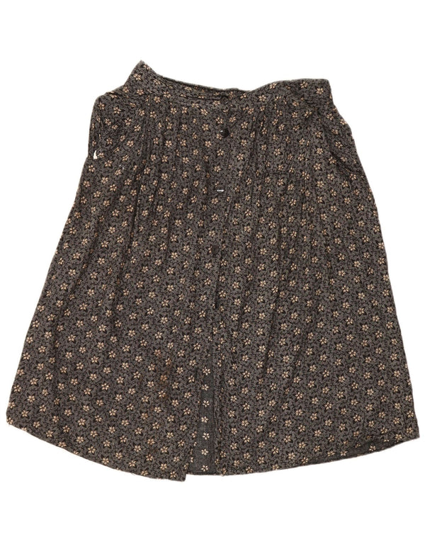 Gonna a trapezio da donna vintage grande W32 nera floreale