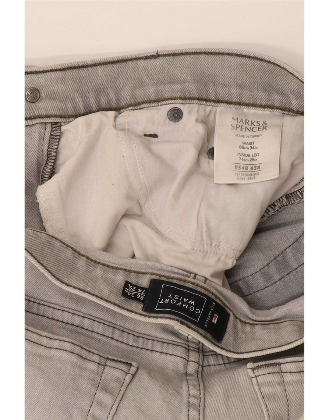Marks & Spencer Mens Blue Harbour Straight Jeans W34 L29 Grey Cotton
