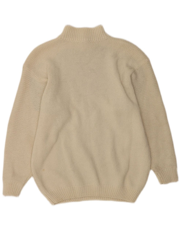 Vintage Womens Button Neck Jumper Sweater UK 16 Large Off White