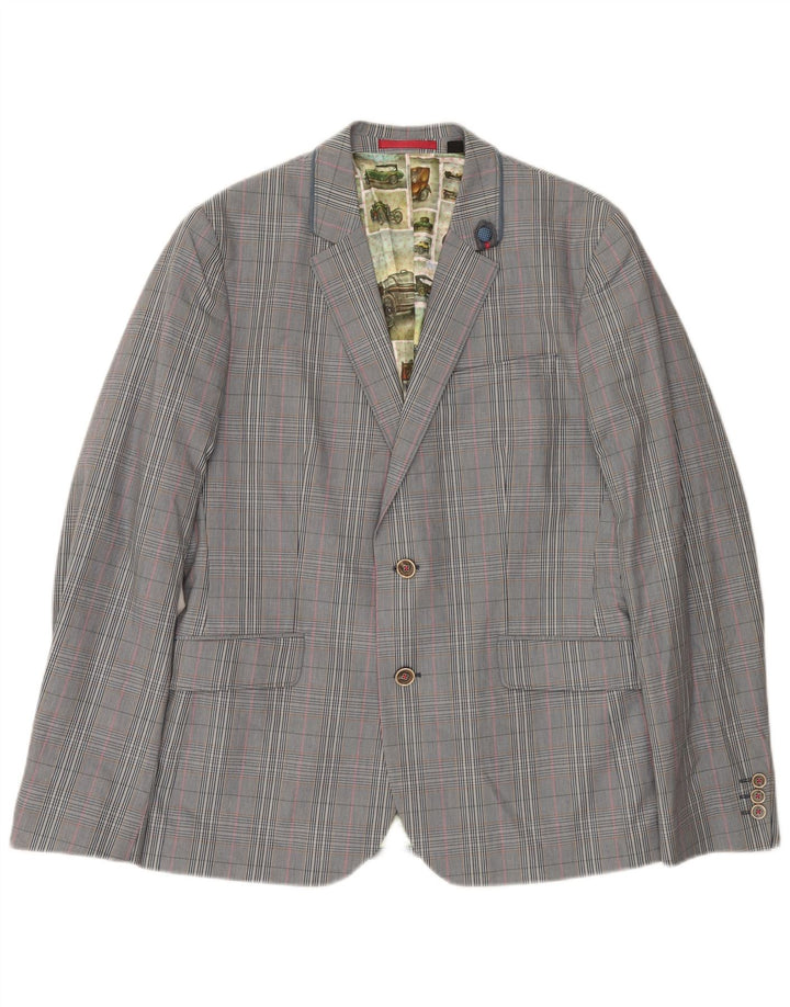 Ted Baker Mens 2 Button Blazer Jacket Size 4 Large Grey Check Cotton