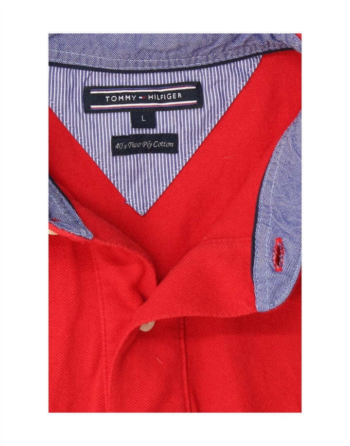 TOMMY HILFIGER Mens Polo Shirt Large Red Cotton