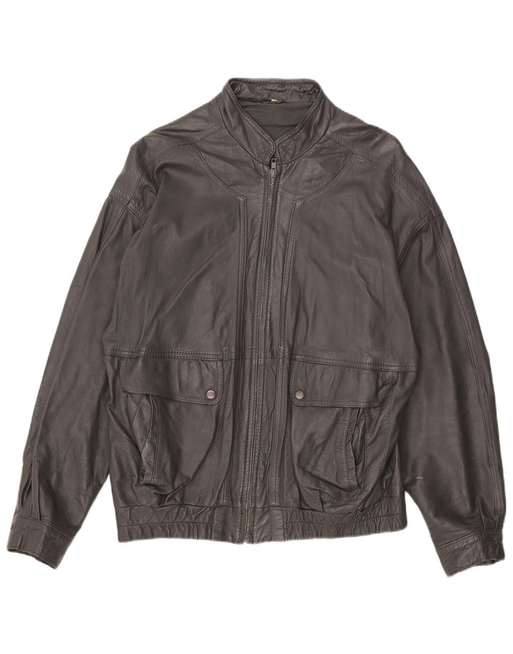 Vintage Mens Leather Jacket IT 54 2XL Grey
