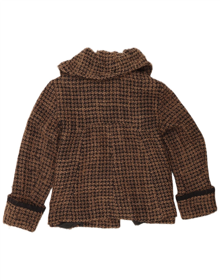 Zara Womens 4 Button Blazer Jacket UK 16 Large Brown Houndstooth Wool