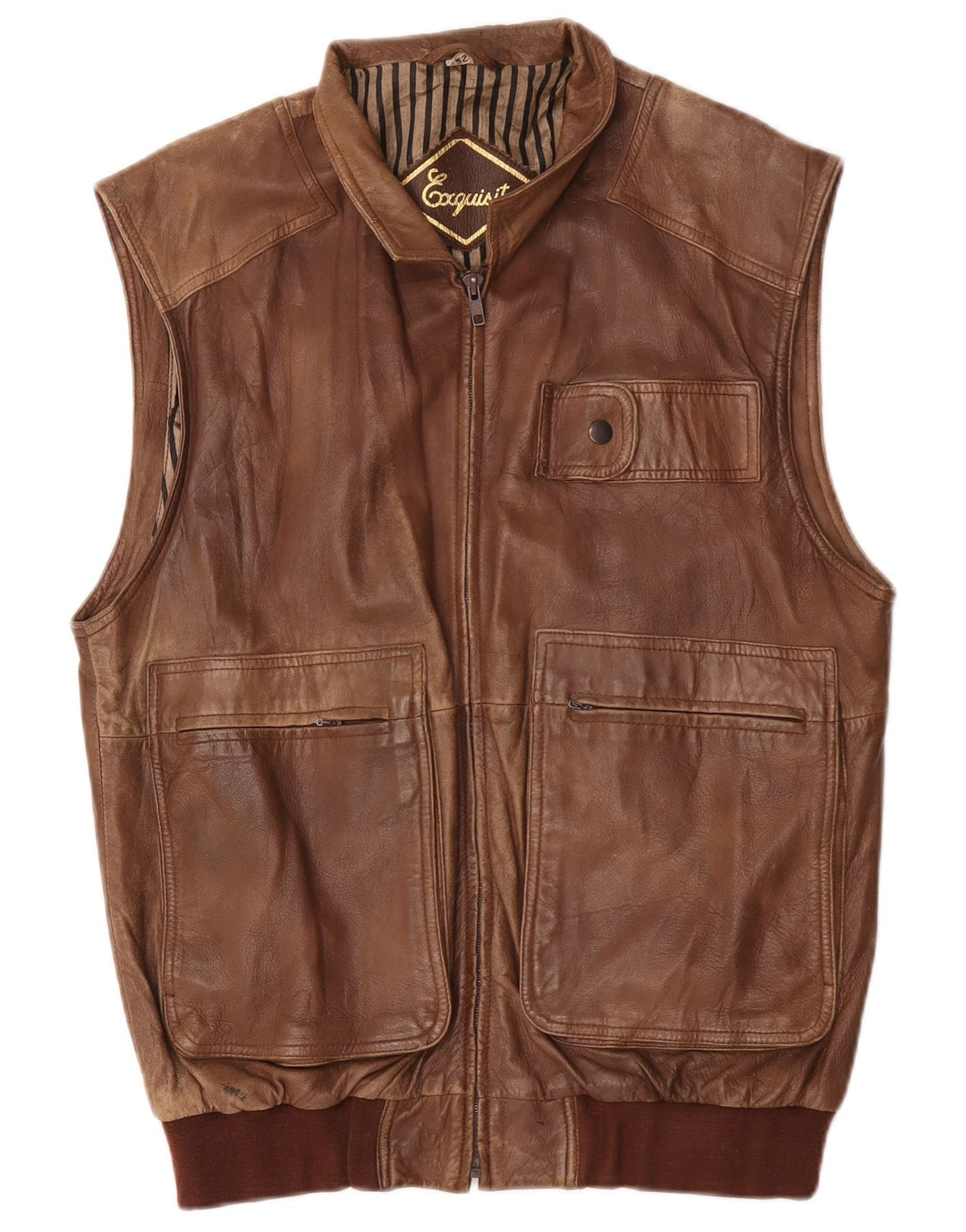 Exquisit Mens Leather Utility Gilet IT 52 XL Brown