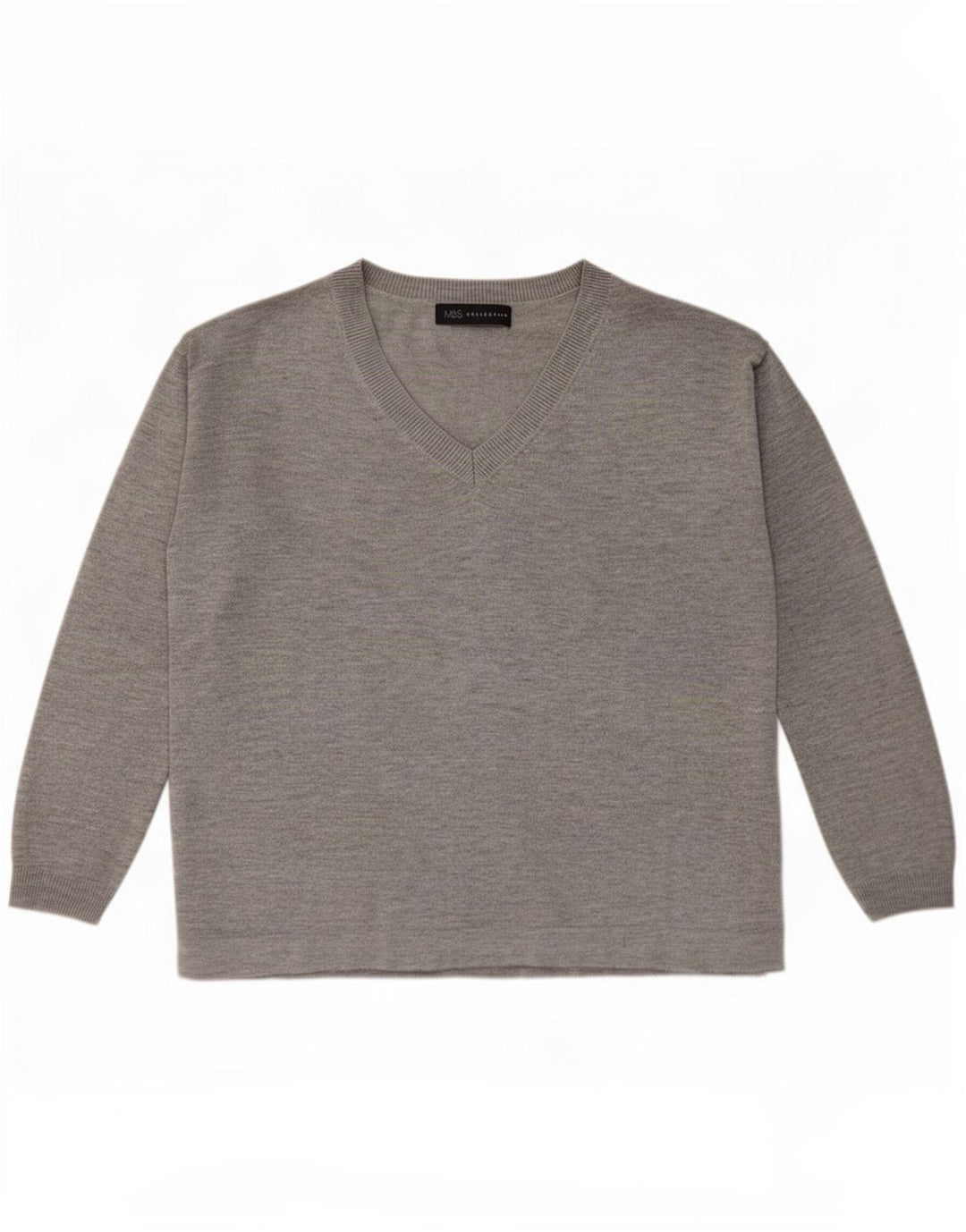 Marks & Spencer Pull surdimensionné à col en V pour femme UK 10 Petit Gris