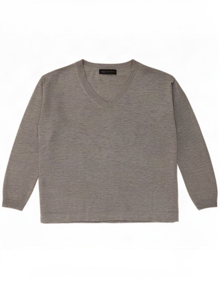 Marks & Spencer Pull surdimensionné à col en V pour femme UK 10 Petit Gris