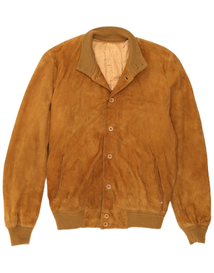 Vintage hombres ante bomber chaqueta IT 50 cuero beige medio