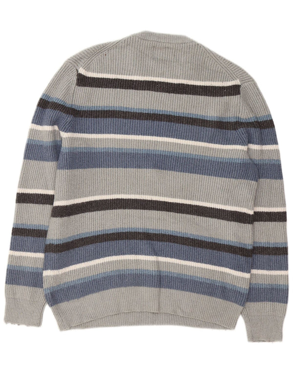 Marks & Spencer Mens Crew Neck Jumper Sweater Large Grey Striped Polyamide