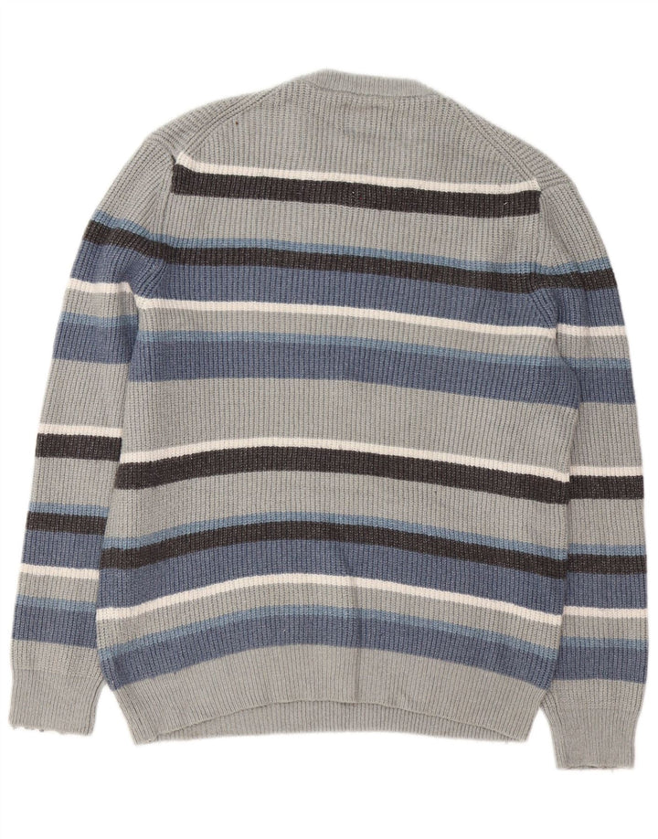 Maglione maglione girocollo da uomo Marks & Spencer, poliammide a righe grigie grandi