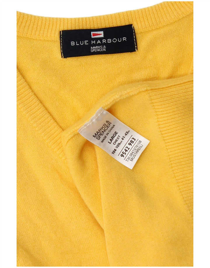 Marks & Spencer Mens Blue Harbour V-Neck Jumper Sweater Large Yellow