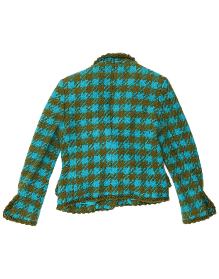 Carlisle Chaqueta tipo blazer de 1 botón para mujer UK 10 Small Blue Houndstooth Wool