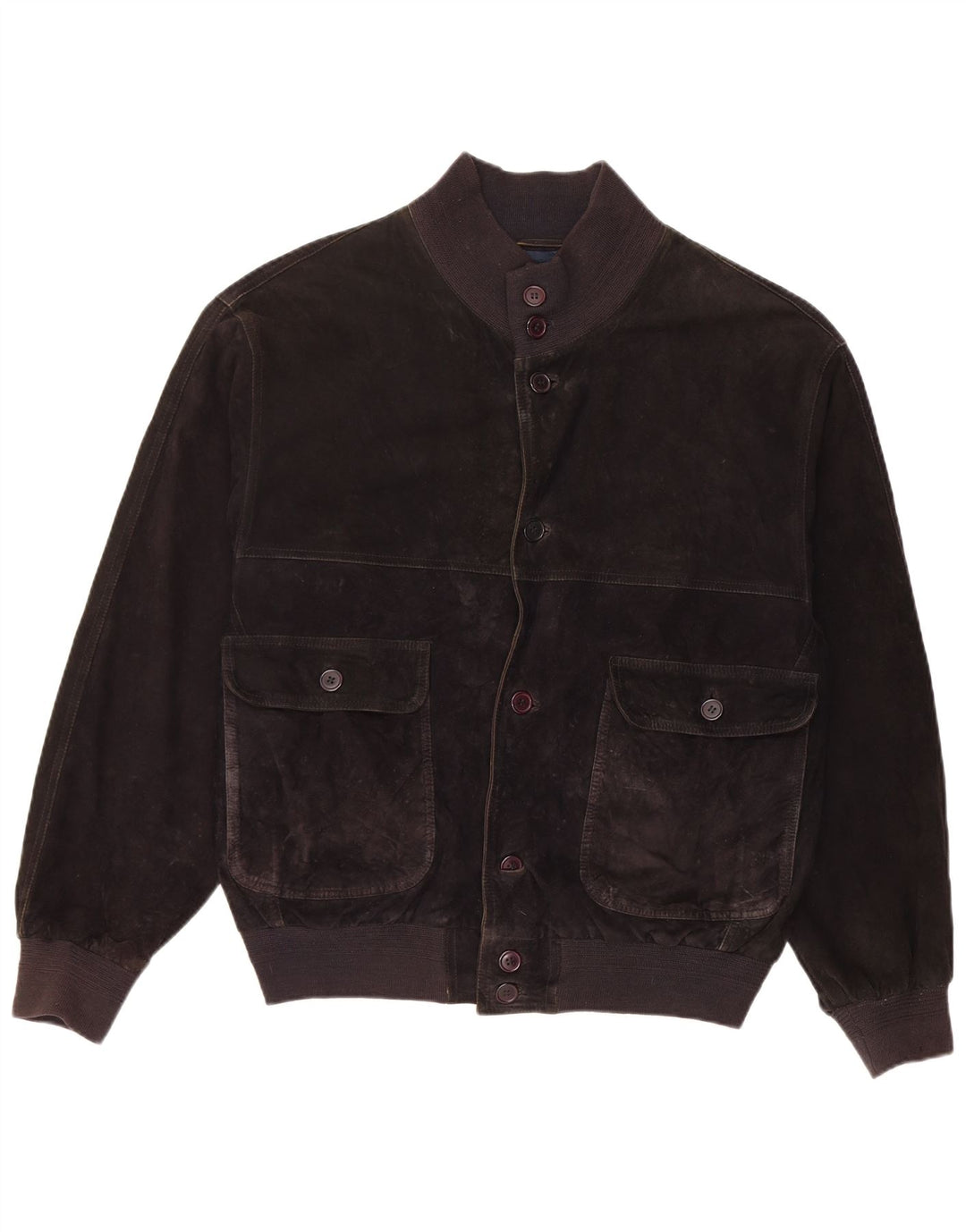 vintage Mens Suede Bomber Jacket IT 48 Cuir Noir Moyen