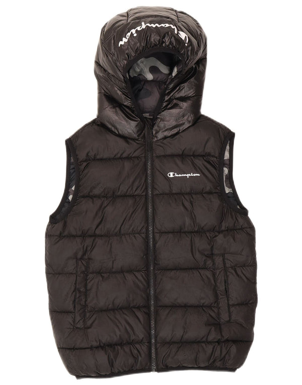 Champion Boys Grafisk hættepolstret Gilet 11-12 år Stor sort polyester