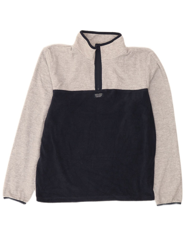 Jack & Jones Herren-Fleecepullover mit Reißverschluss am Hals, mittelgraues Farbblock-Polyester