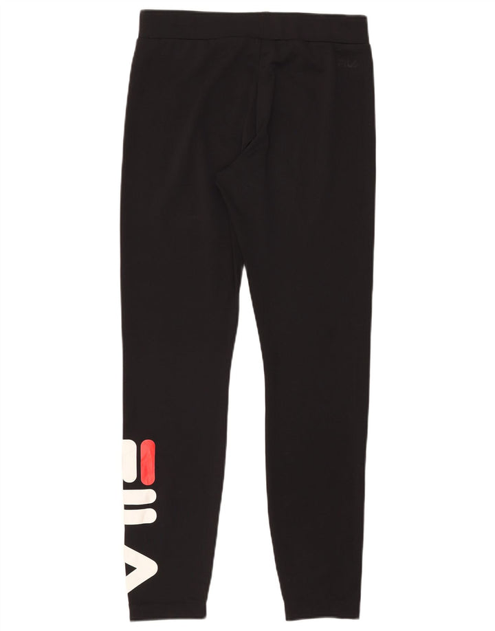 FILA Womens Graphic Leggings UK 12 Medium  Black Polyester