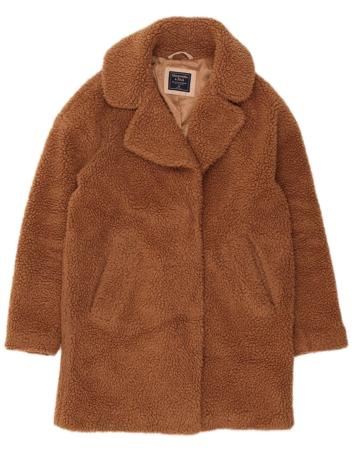 Abercrombie & Fitch Womens Teddy Oversized Overcoat UK 6 XS Brown Polyester
