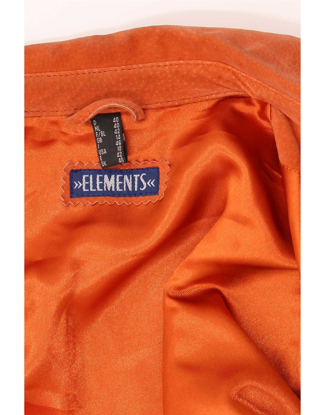 Jaqueta feminina de camurça Elements UK 14 grande couro laranja