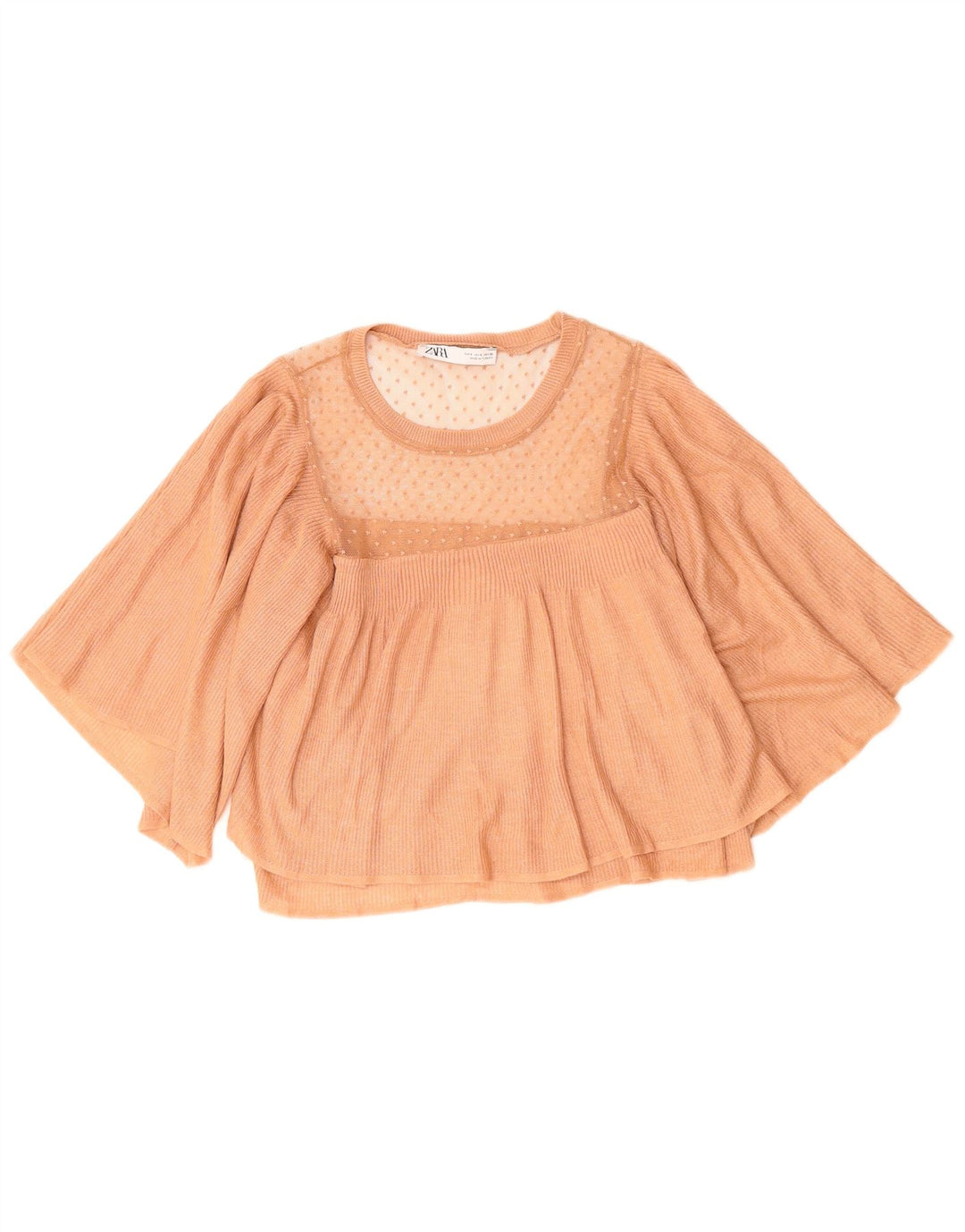 ZARA Womens Crop Knit Blouse Top UK 10 Small Brown