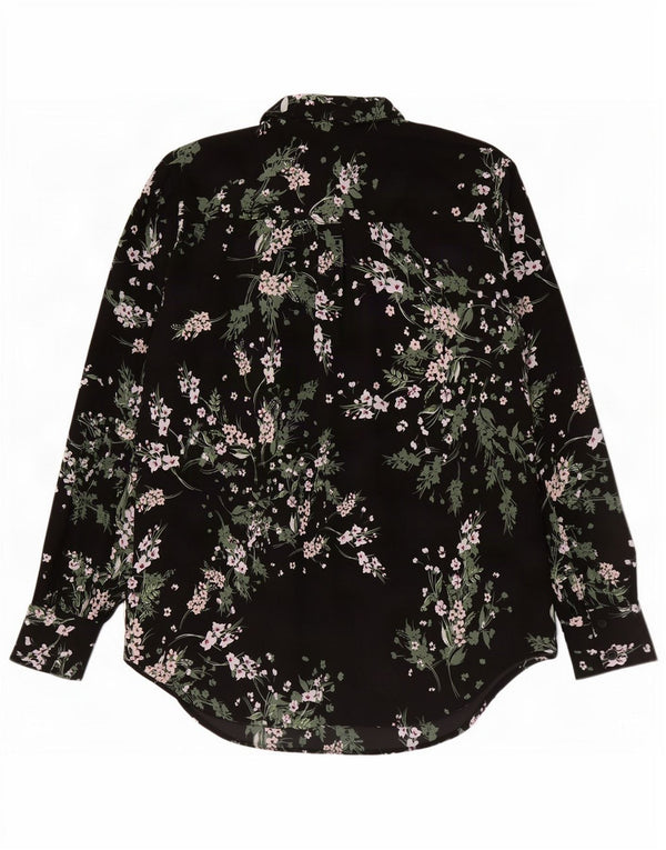 vintage Femme Chemise Blouse UK 12 Moyen Noir Floral