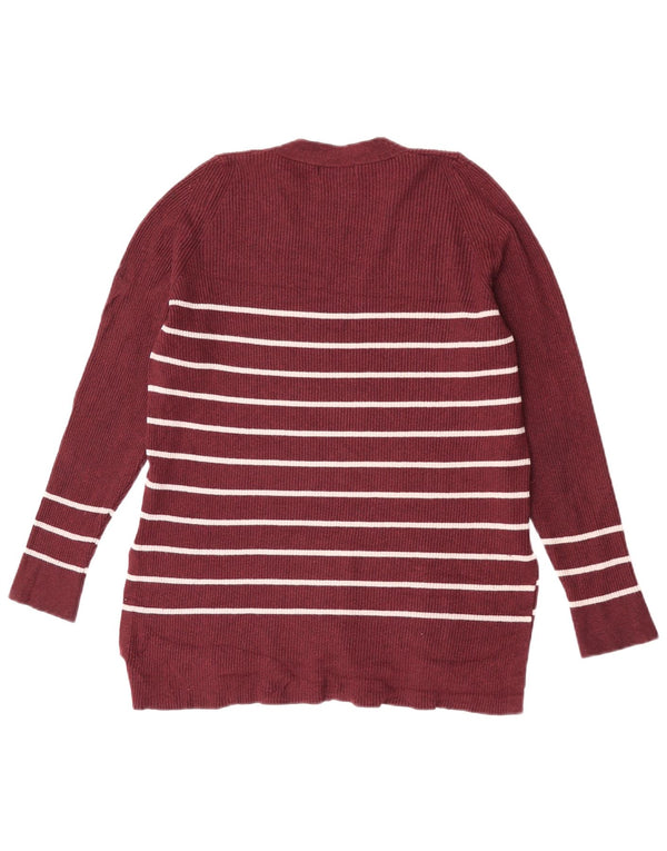 Marks & Spencer Suéter con cuello en V para mujer UK 42 Mediano Borgoña Rayas