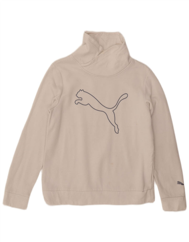 Puma Womens Graphic Sweatshirt Jumper UK 14 Medium White Cotton