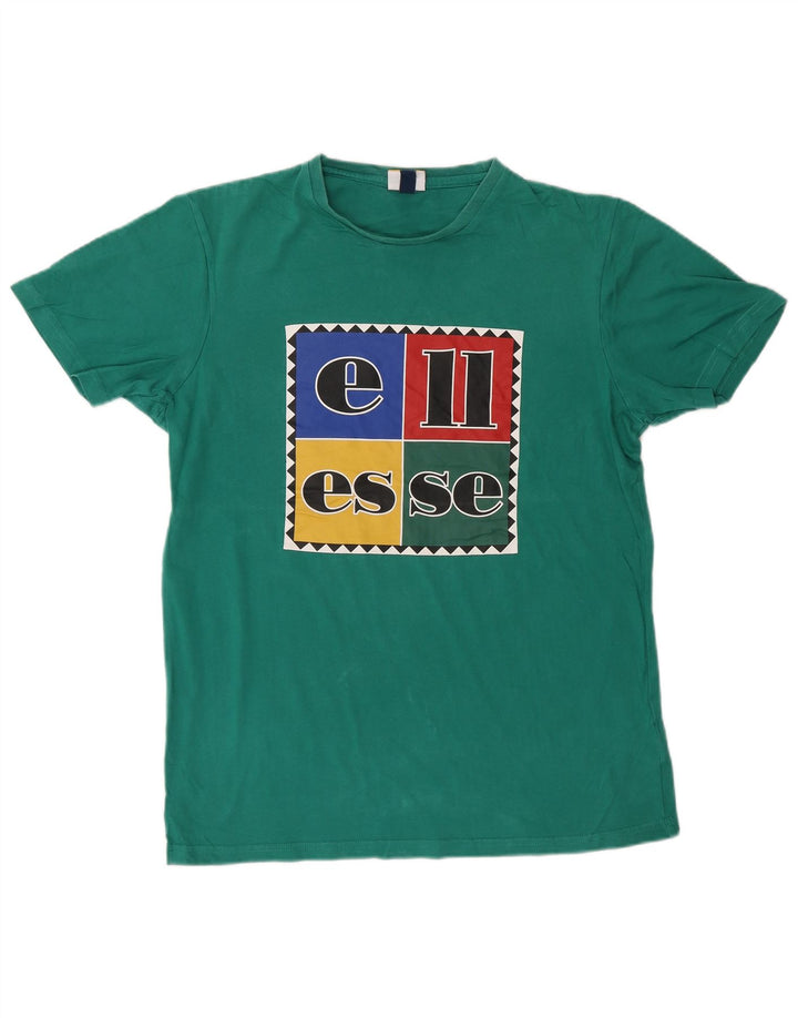 Ellesse Herren Grafik-T-Shirt-Oberteil aus mittelgrüner Baumwolle